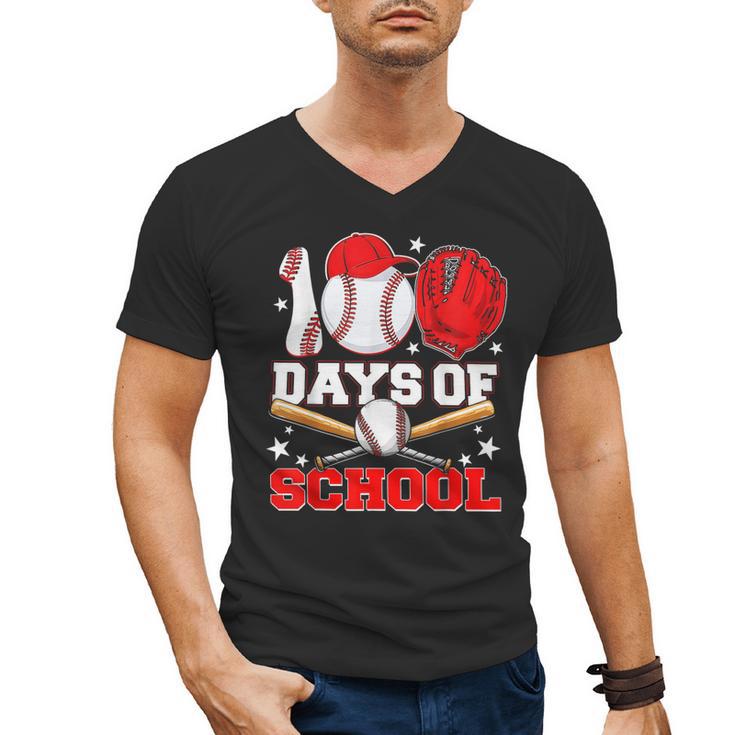 100 Days Of School Baseball Boys Kids Students Men's V-Neck T-Shirt