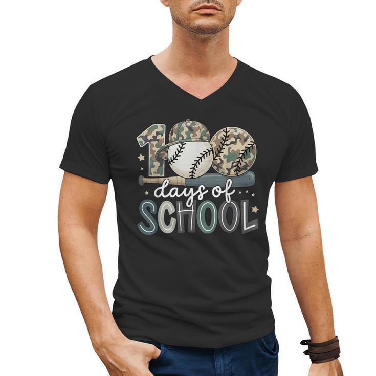 100 Days Of School Baseball Camo Camo Cap Boy School Men's V-Neck T-Shirt