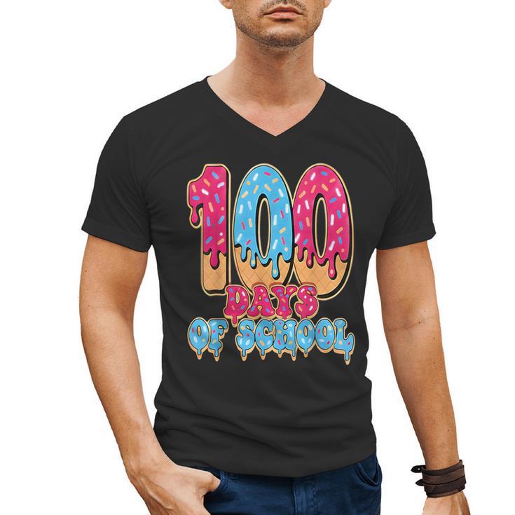 100 Days Of School Baseball Drip 100th Day Of School Men's V-Neck T-Shirt