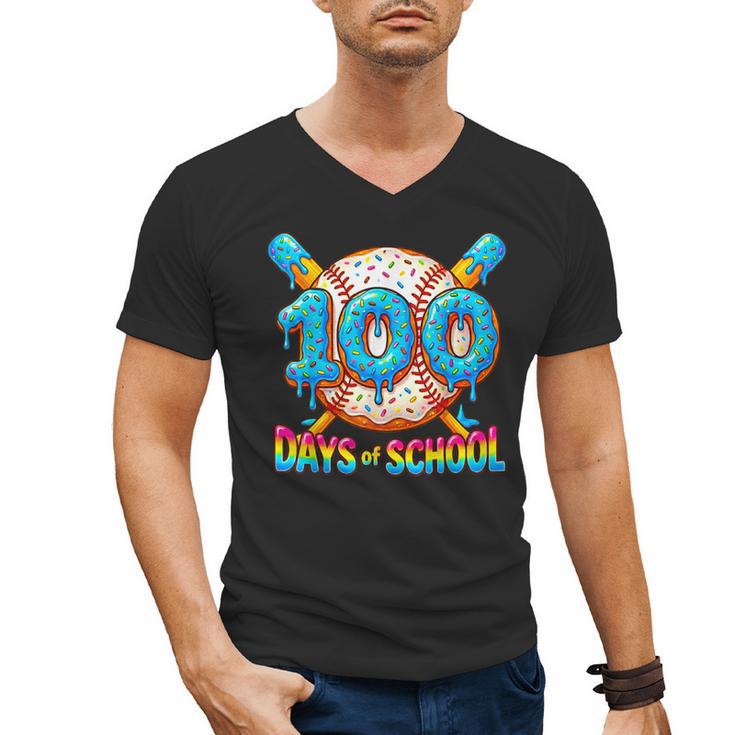 100 Days Of School Baseball Drip Boys 100th Day Of School Men's V-Neck T-Shirt
