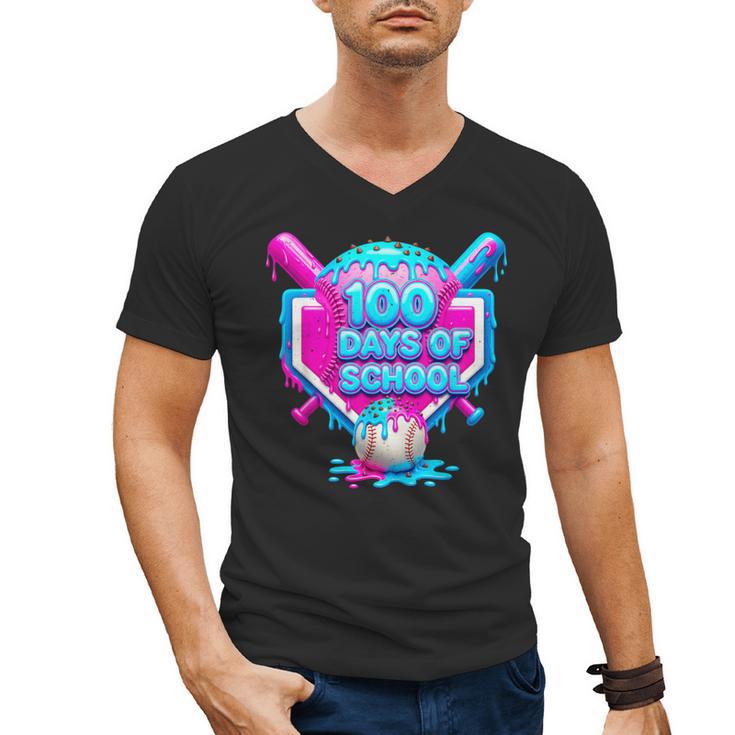 100 Days Of School Baseball Drip 100 Days For Boys And Kids Men's V-Neck T-Shirt