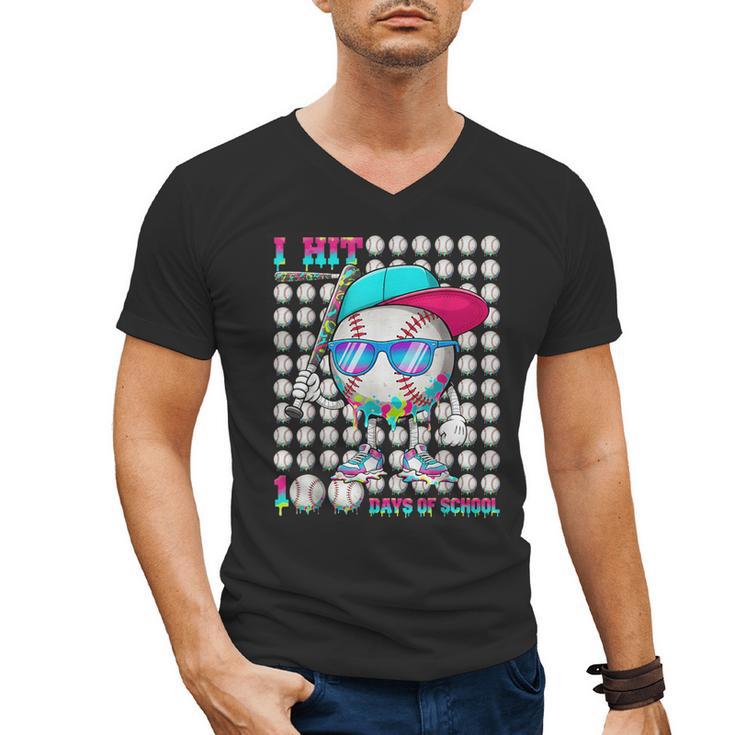 100 Days Of School Baseball Drip Ice Cream Boys Kids Men's V-Neck T-Shirt
