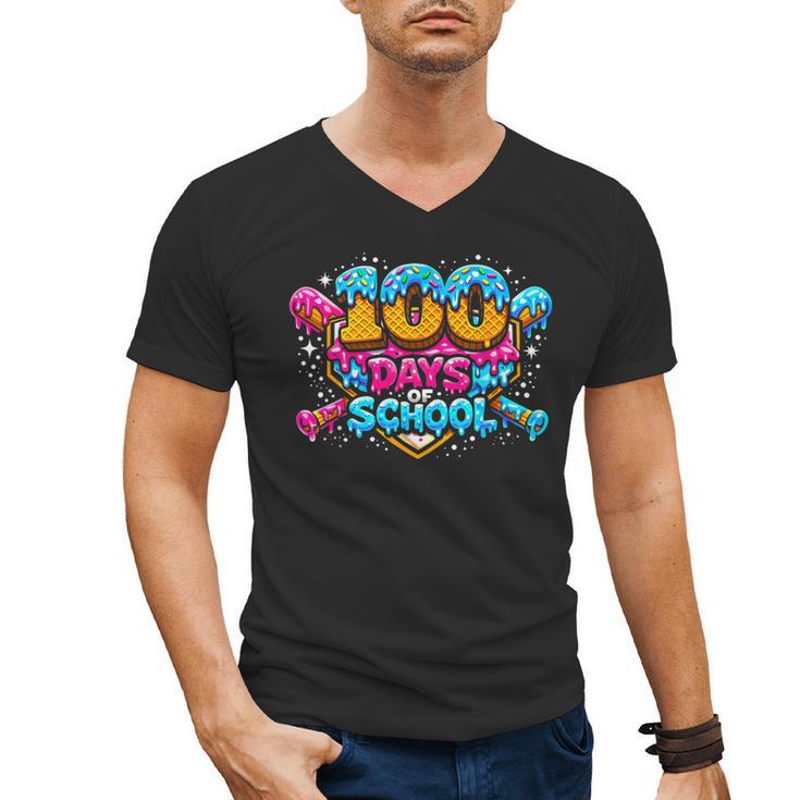 100 Days Of School Baseball Drip Ice Cream Costume Teachers Men's V-Neck T-Shirt