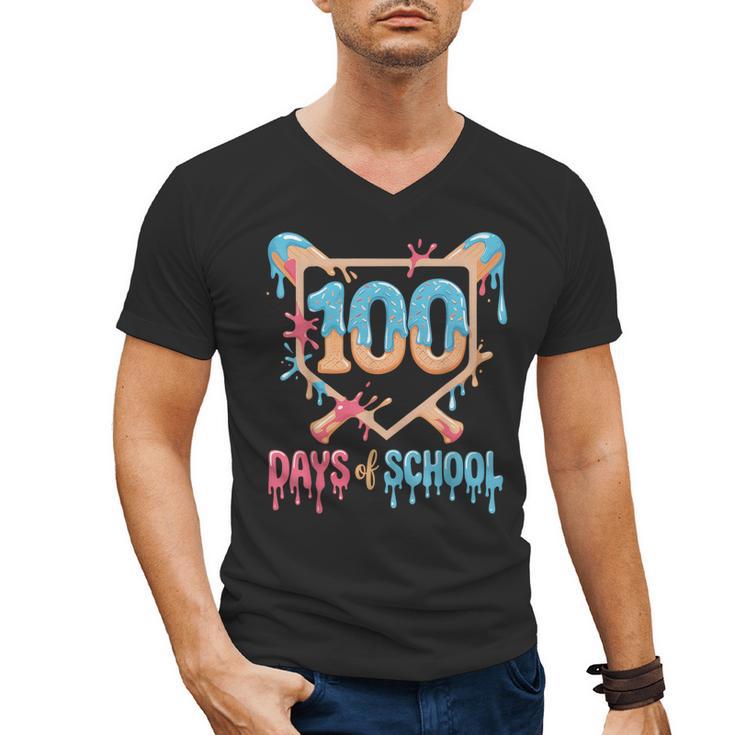 100 Days Of School Baseball Drip 100 Days Of School Men's V-Neck T-Shirt