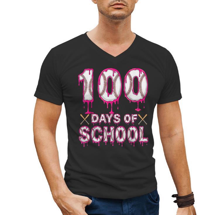 100 Days Of School Baseball Ice Cream Drip 100th Day Boys Men's V-Neck T-Shirt