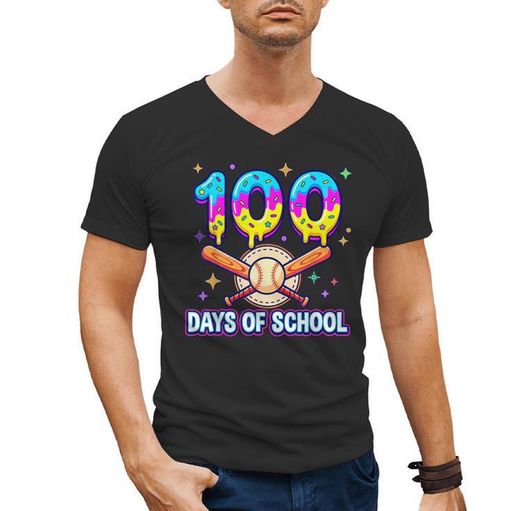 100 Days Of School Baseball Ice Cream Drip Kids Boys Teacher Men's V-Neck T-Shirt