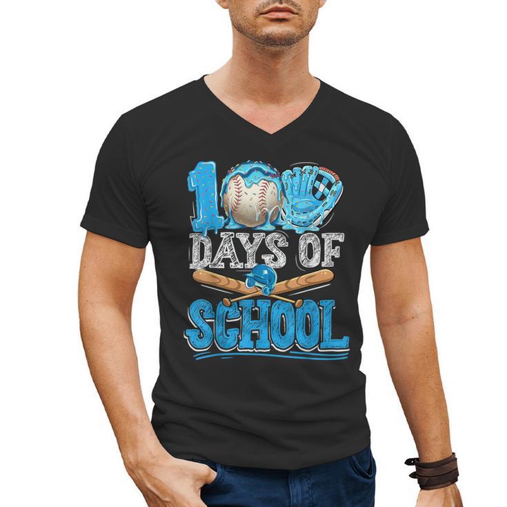 100 Days Of School Baseball Ice Cream Drip Student Kids Boys Men's V-Neck T-Shirt