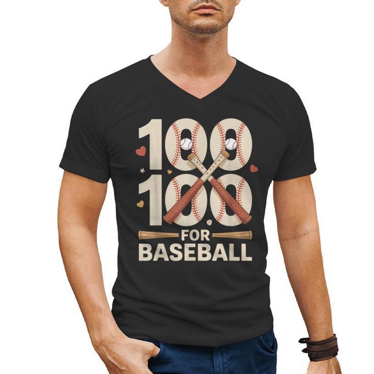 100 Days Of School Baseball Love Valentine’s Day Men Women Men's V-Neck T-Shirt