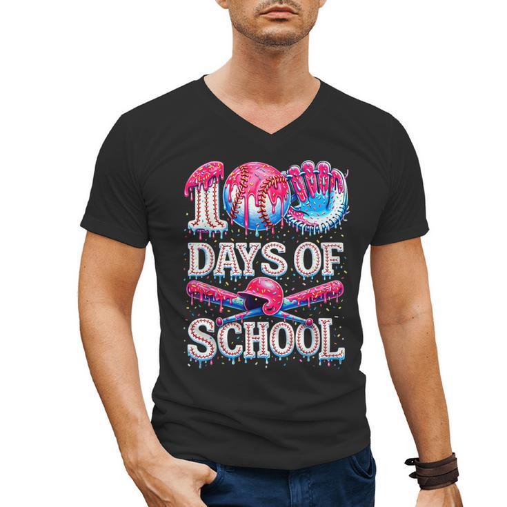 100 Days Of School Baseball Lover Donut Drip Boy Girl Men's V-Neck T-Shirt