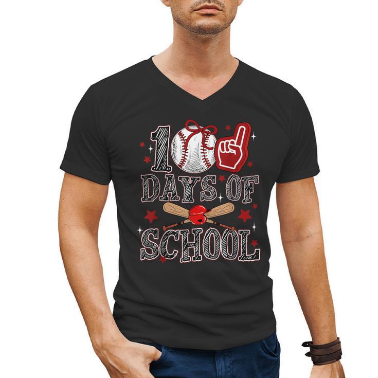 100 Days Of School Baseball Teacher 100 Days Smarter Student Men's V-Neck T-Shirt