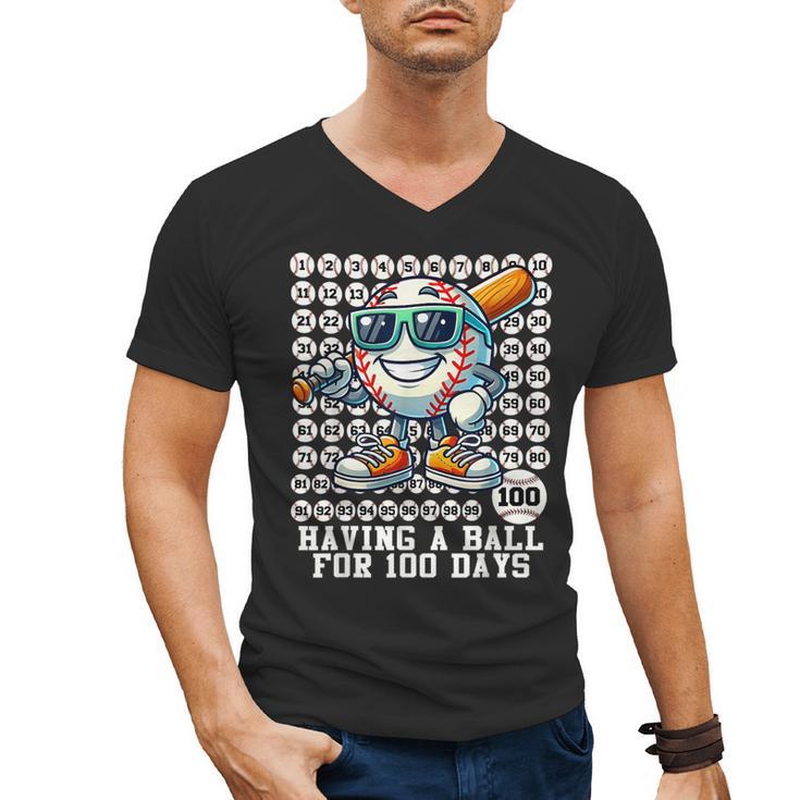 100 Days Of School Boys Baseball 100th Day Of School Kids Men's V-Neck T-Shirt