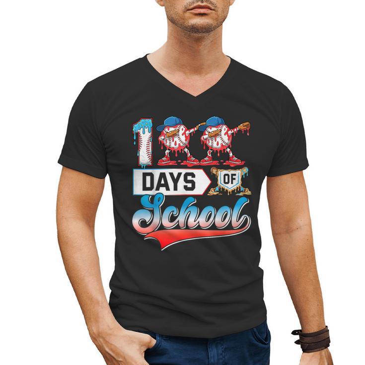 100 Days Of School Boys Baseball Drip 100th Day Dabbing Ball Men's V-Neck T-Shirt