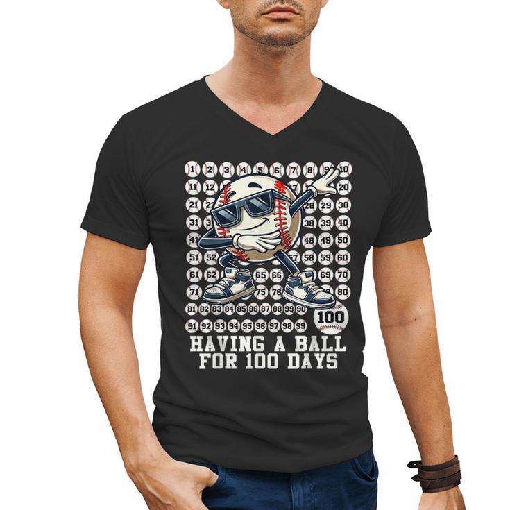 100 Days Of School Boys Dabbing Baseball 100th Day Of School Men's V-Neck T-Shirt
