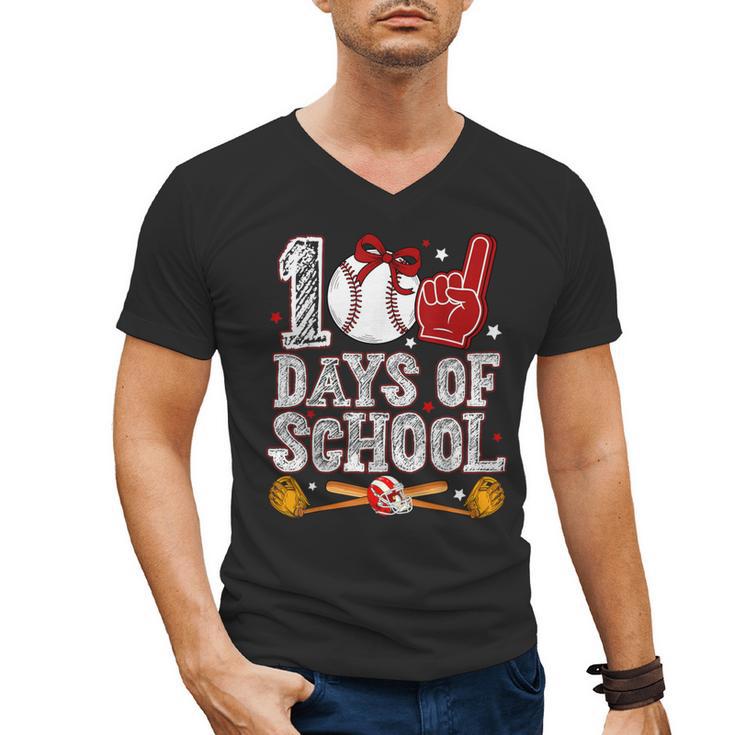 100 Days Of School Cute Bow Baseball Boy Girl Teacher Men's V-Neck T-Shirt