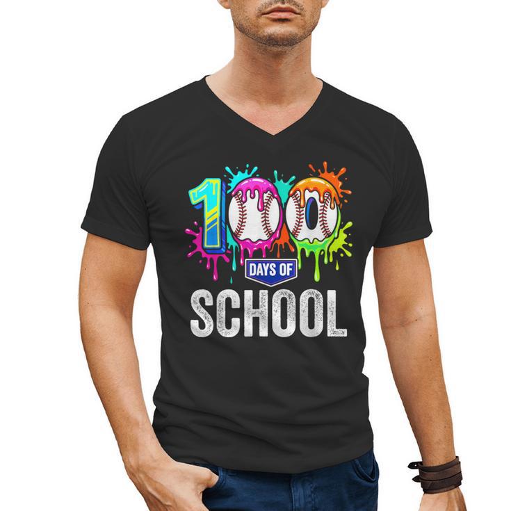 100 Days Of School Dripping Baseball Boys Kids Teacher Men's V-Neck T-Shirt