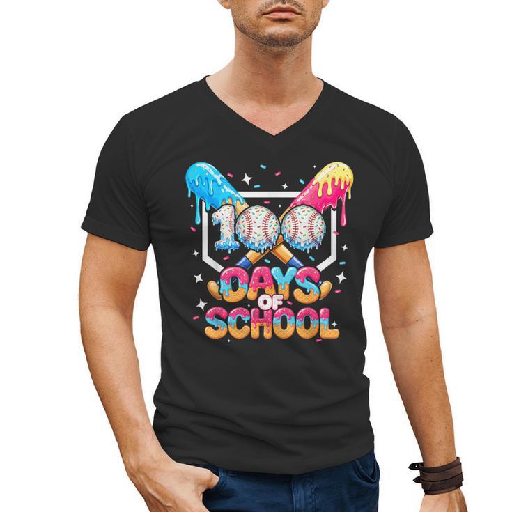100 Days Of School Ice Cream Baseball Player For Kids Boys Men's V-Neck T-Shirt