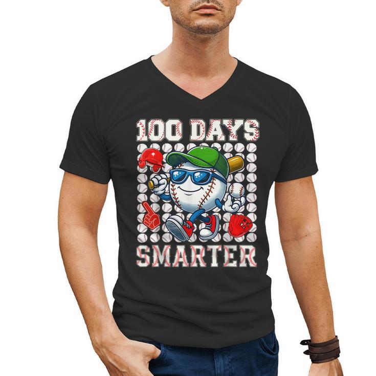 100 Days Smarter Baseball 100 Days Of School Boy Girl Kid Men's V-Neck T-Shirt