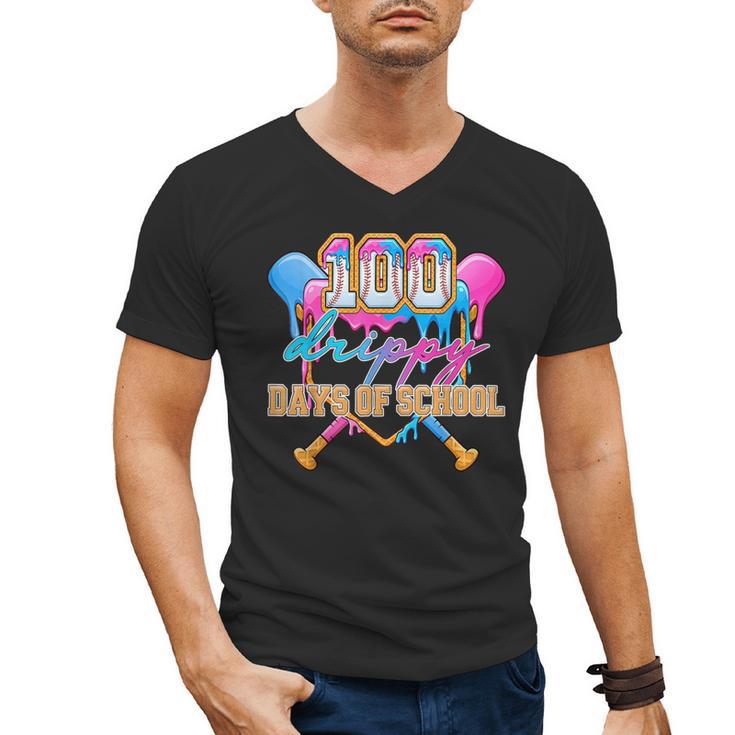 100 Drippy Days Of School Baseball Ice Cream Drip Boys Kids Men's V-Neck T-Shirt