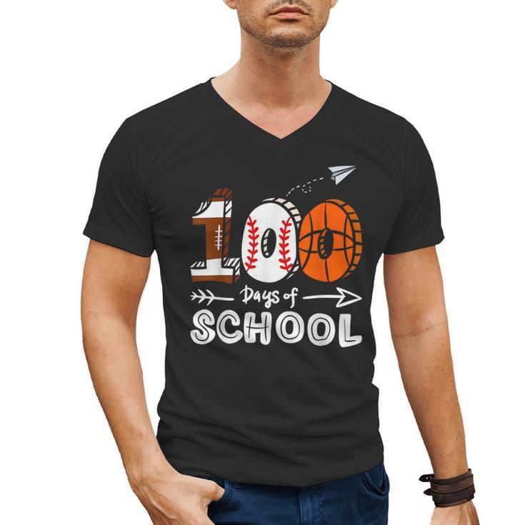 100th Day Of School Basketball Baseball Football Kids Boys Men's V-Neck T-Shirt