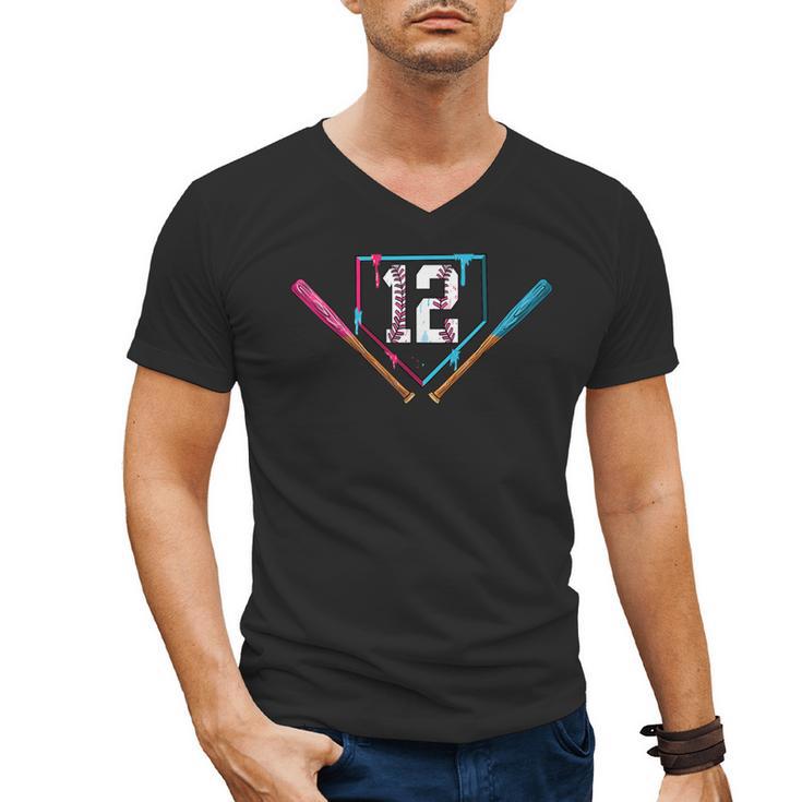 12th Birthday Baseball Ice Cream Drip 12 Years Old Boy Kids Men's V-Neck T-Shirt