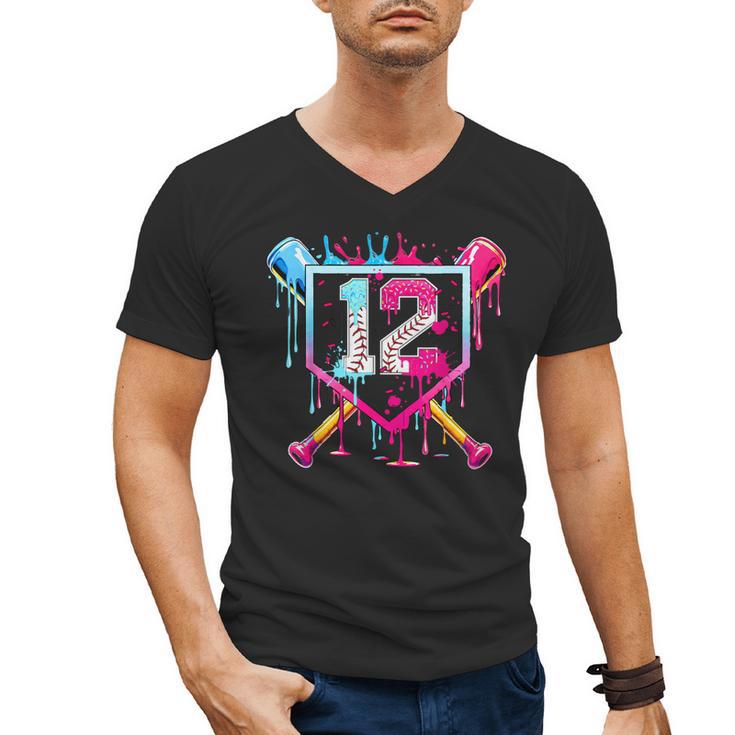 12th Birthday Boys Baseball Ice Cream Drip Boys Baseball Men's V-Neck T-Shirt