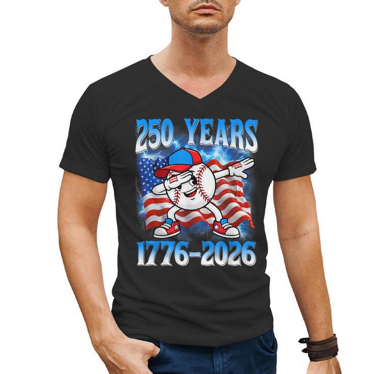 250 Years 1776 2026 250th Baseball American Flag 4th Of July Men's V-Neck T-Shirt