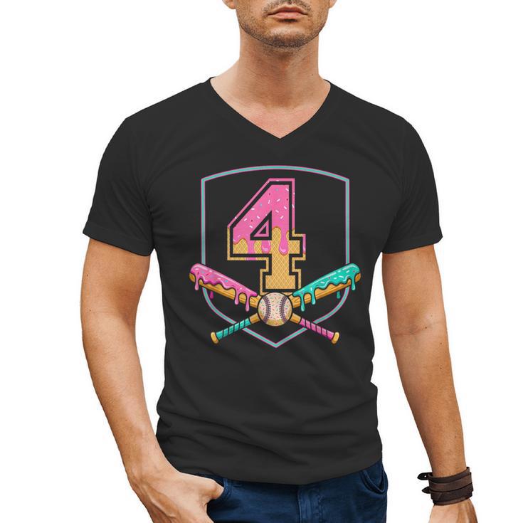 4th Birthday Baseball Bat Ice-Cream Drip 4yrs Old Boys Girls Men's V-Neck T-Shirt