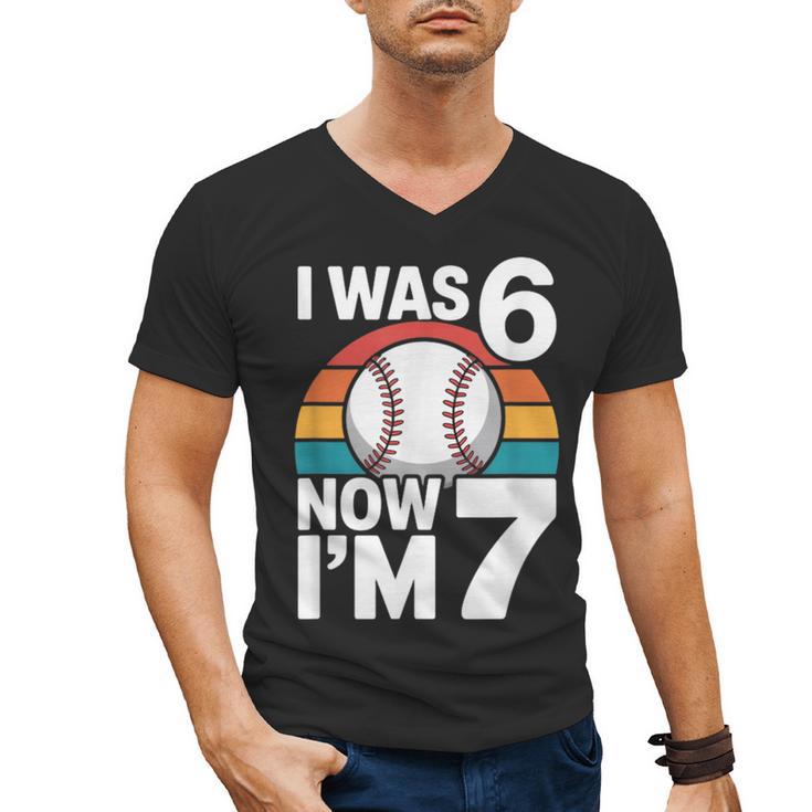 I Was 6 Now Im 7 Baseball Birthday Age 7 Men's V-Neck T-Shirt