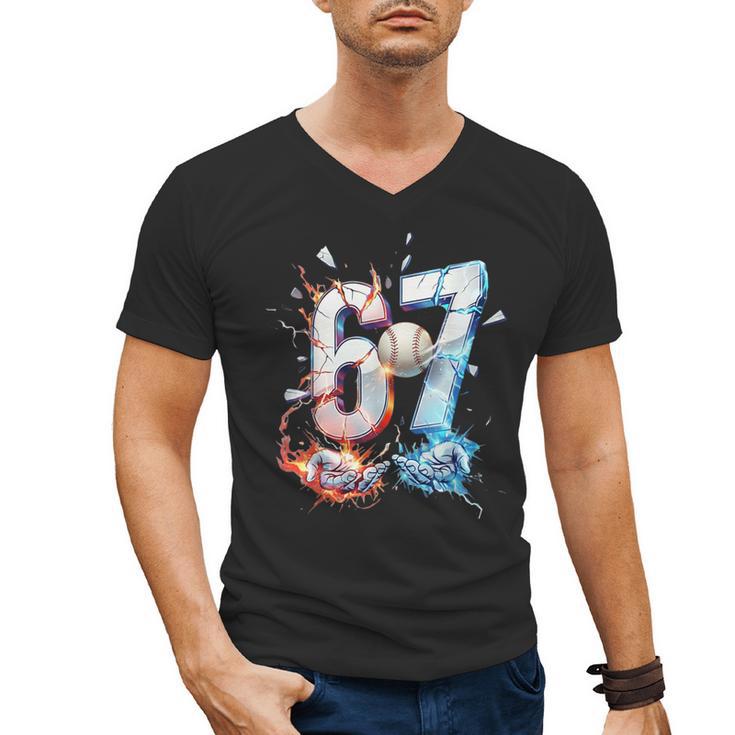 6 7 Baseball Six Seven Meme 67 Hands Kids Men Women Men's V-Neck T-Shirt