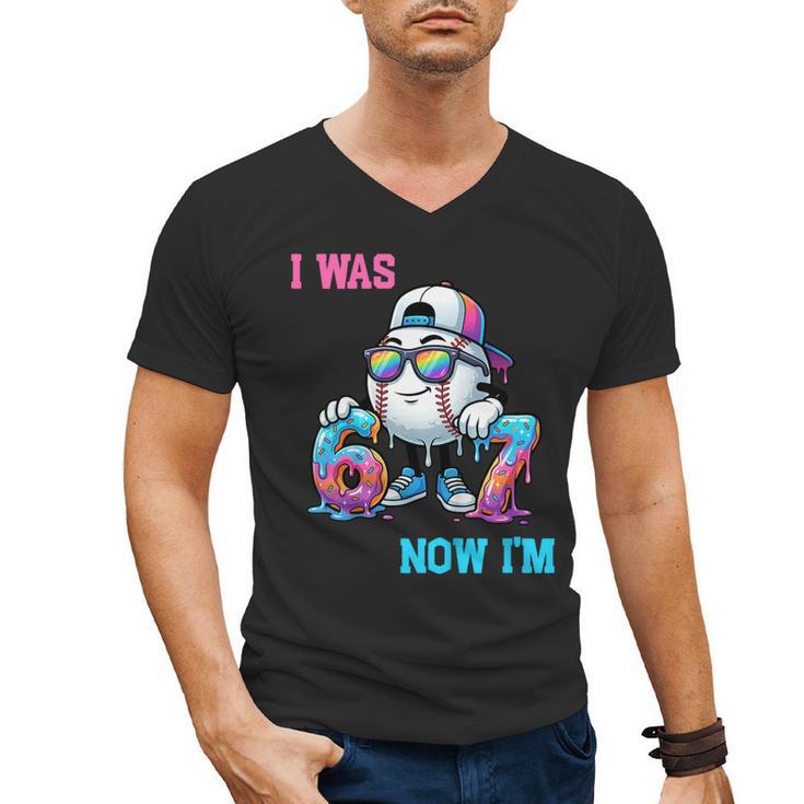 I Was 6 Now I'm 7 Baseball Birthday Drip Ice Cream Boy Men's V-Neck T-Shirt