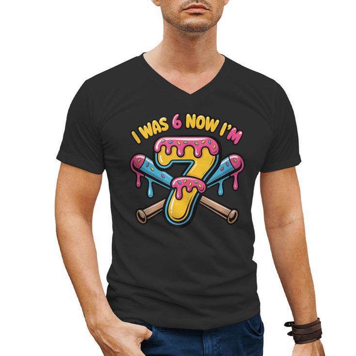 I Was 6 Now I'm 7 Dripping Ice Cream Baseball 67 Drip Men's V-Neck T-Shirt