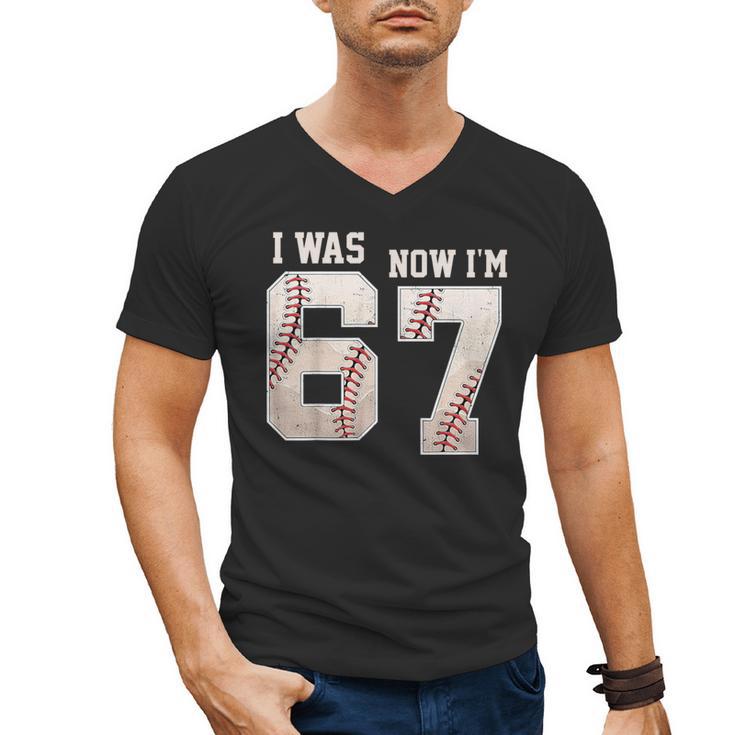 I Was 6 Now I'm 7 Year Old Birthday 67 Meme Baseball Bday Men's V-Neck T-Shirt