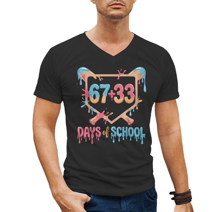 67 33 Days Of School Baseball Drip 100 Days Of School Men's V-Neck T-Shirt