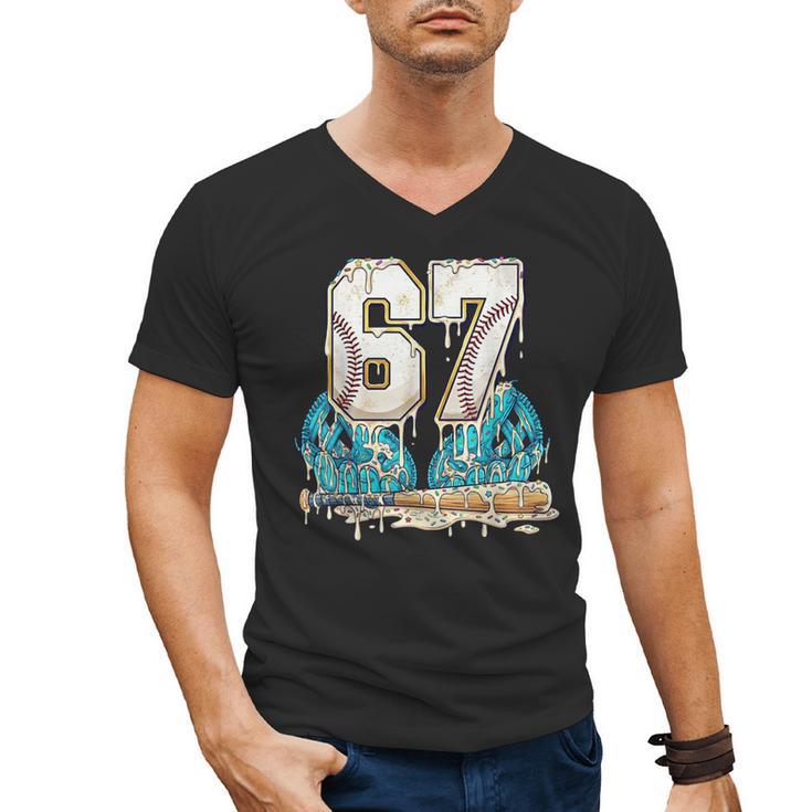67 Baseball Drip Boys Youth Kids 6-7 Ice Cream Dripping 6 7 Men's V-Neck T-Shirt