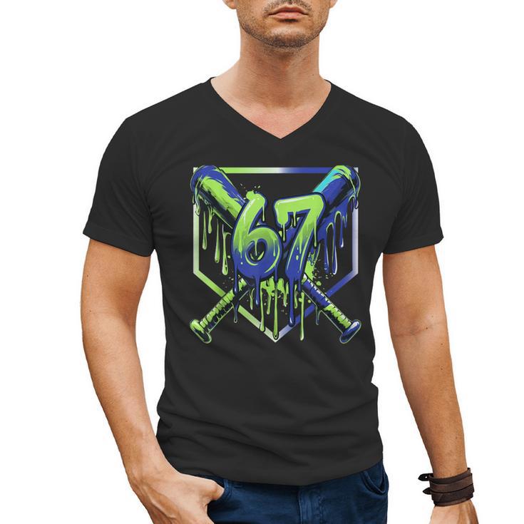 67 Baseball Drip Effect Urban Tee Style 6-7 Meme Graphic Men's V-Neck T-Shirt