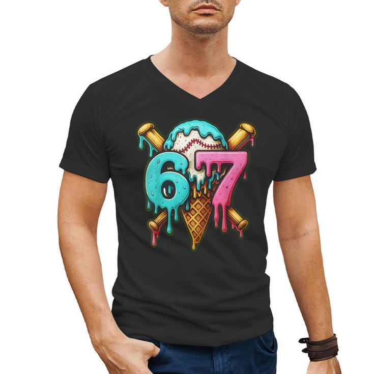 67 Baseball Ice Cream Drip Kids Men's V-Neck T-Shirt