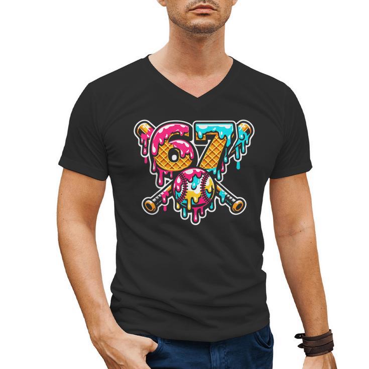 67 Baseball Ice Cream Drip Number Men's V-Neck T-Shirt