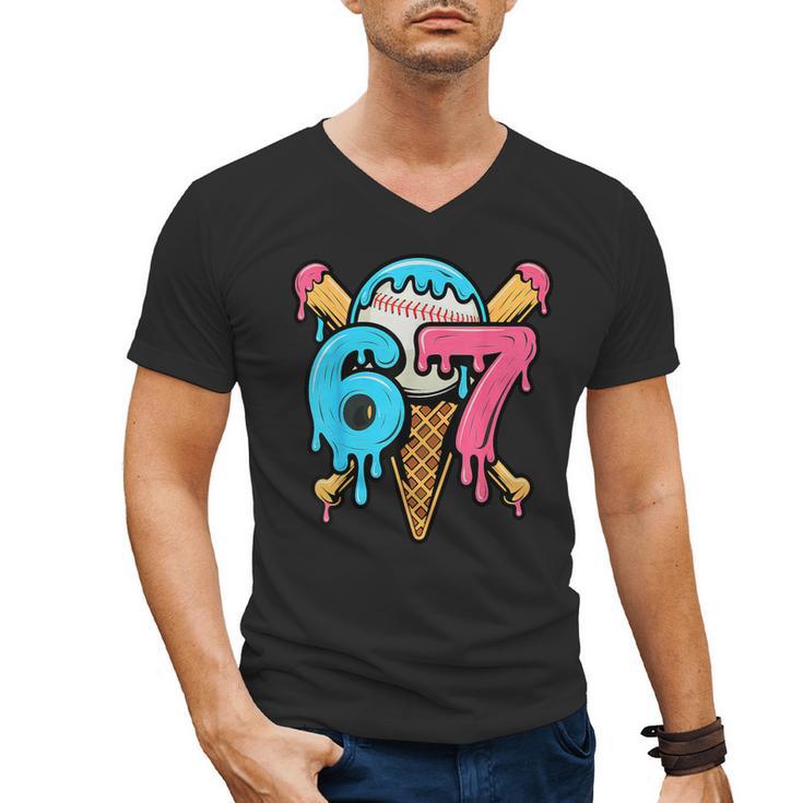 67 Baseball Ice Cream Drip Player Men's V-Neck T-Shirt