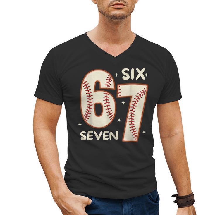 67 Baseball Six Seven 6 7 Meme Kids 67 Teen Boys 6-7 Men's V-Neck T-Shirt
