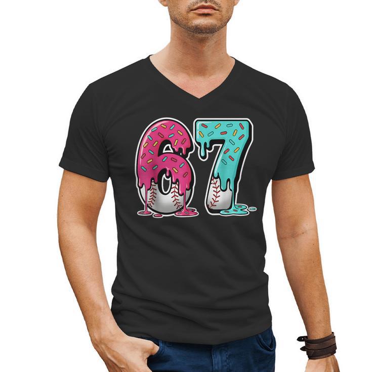 67 Ice Cream Drip Baseball Gen Alpha Slang Six Seven Meme Men's V-Neck T-Shirt
