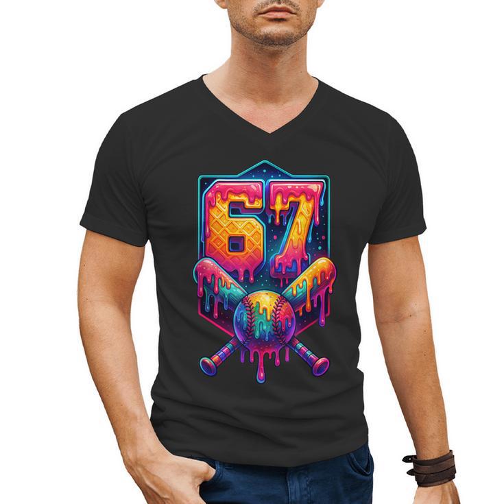 67 Meme Trendy Baseball Number 67 Player Six Seven Men's V-Neck T-Shirt