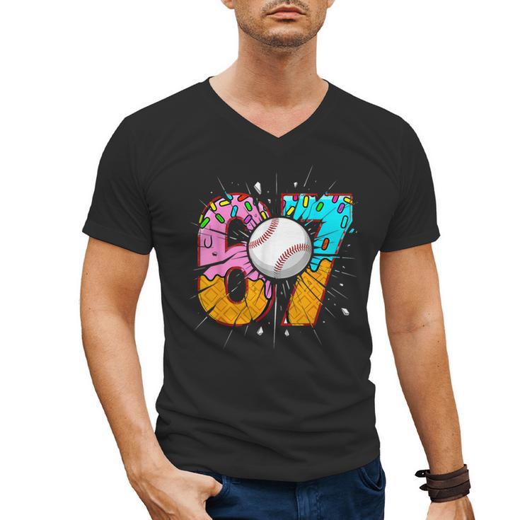 67 Six Seven 6 7 Boys 67 Baseball Ice Cream Drip 6 7 Men's V-Neck T-Shirt