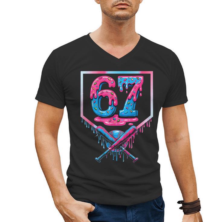 67 Six Seven Baseball Ice Cream Drip Cool Meme 67 Men's V-Neck T-Shirt