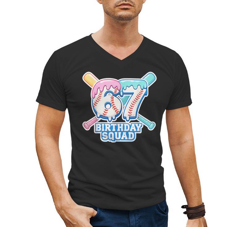67th Birthday Squad Baseball Ice Cream Drip Birthday Squad Men's V-Neck T-Shirt