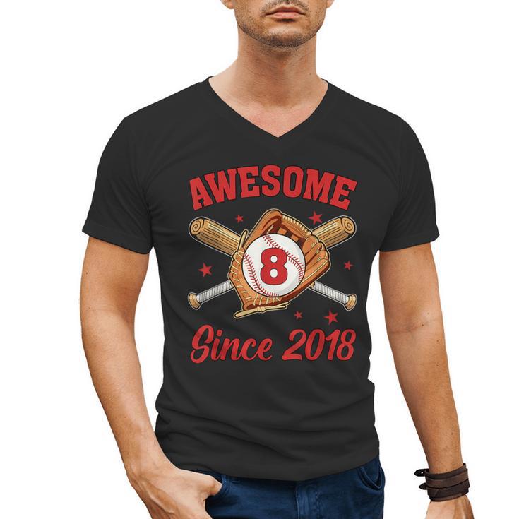 8 Year Old Boys Awesome Since 2018 Baseball Birthday Men's V-Neck T-Shirt
