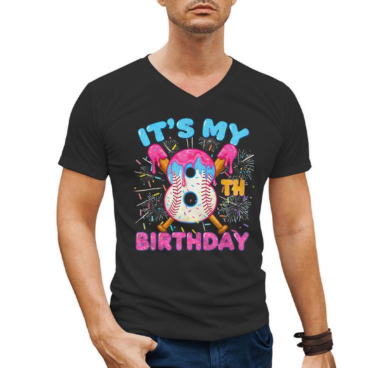 8th Birthday Baseball 8 Year Old Ice Cream Drip Boy Baseball Men's V-Neck T-Shirt