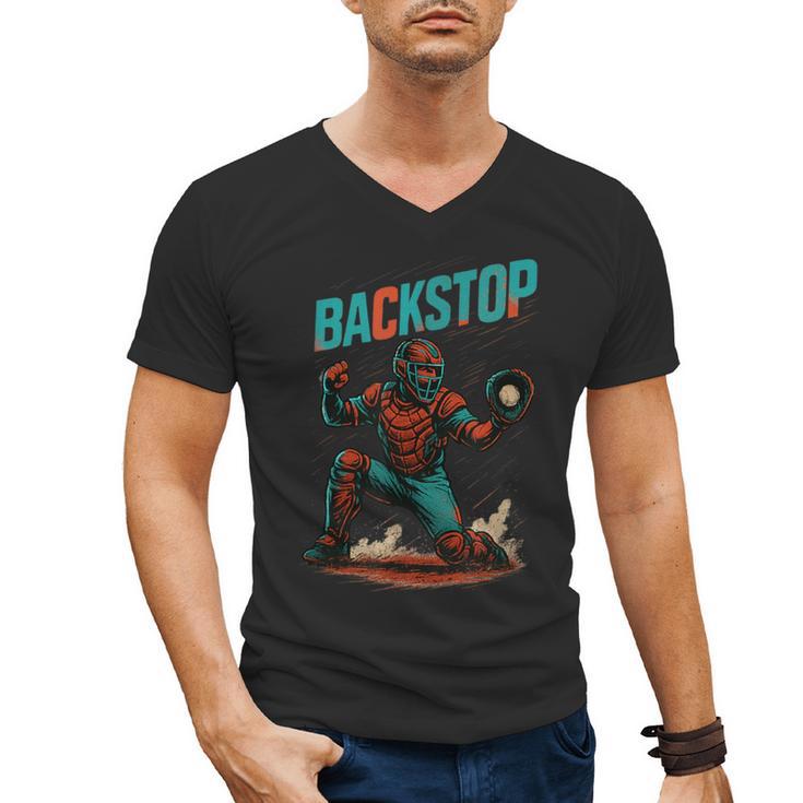 Backstop Catcher Baseball Graphic Men's V-Neck T-Shirt