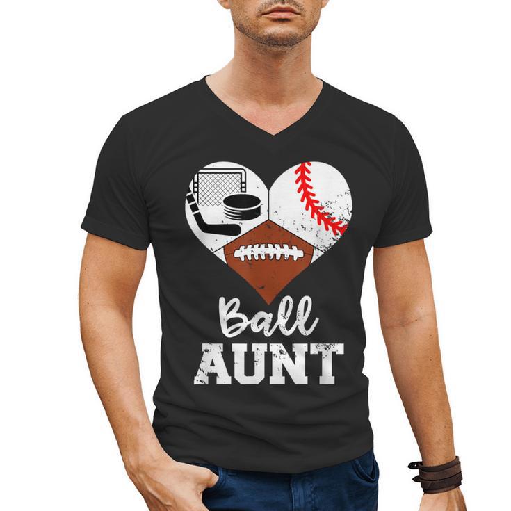 Ball Aunt Heart Football Baseball Hockey Game Day Men's V-Neck T-Shirt