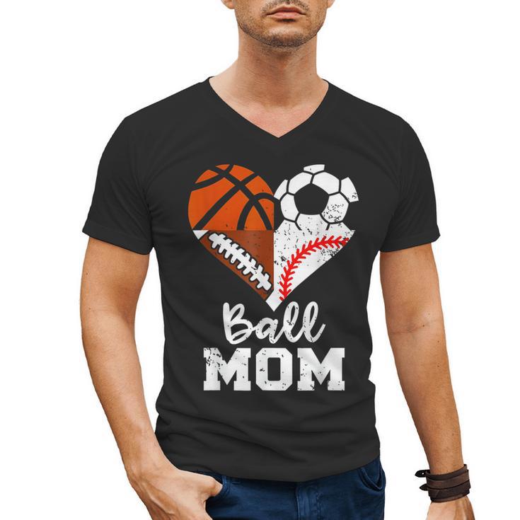 Ball Mom Heart Soccer Basketball Baseball Football Mom Men's V-Neck T-Shirt