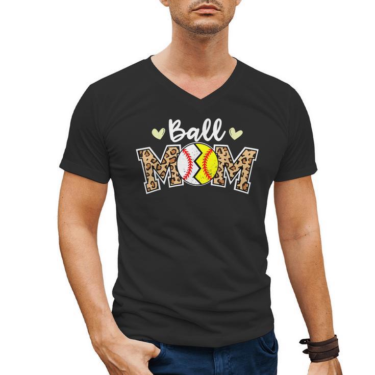 Ball Mom Leopard Baseball Softball Player Mom Men's V-Neck T-Shirt